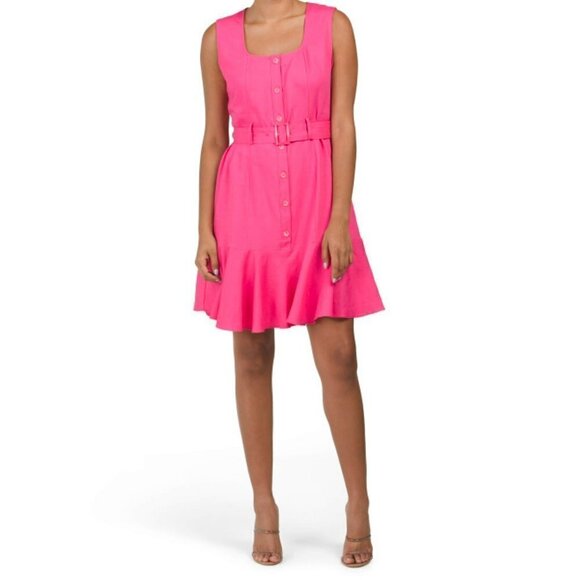 NWT Nanette Lepore Linen Sleeveless Ruffle Hem Belted Mini Dress - Picture 1 of 7